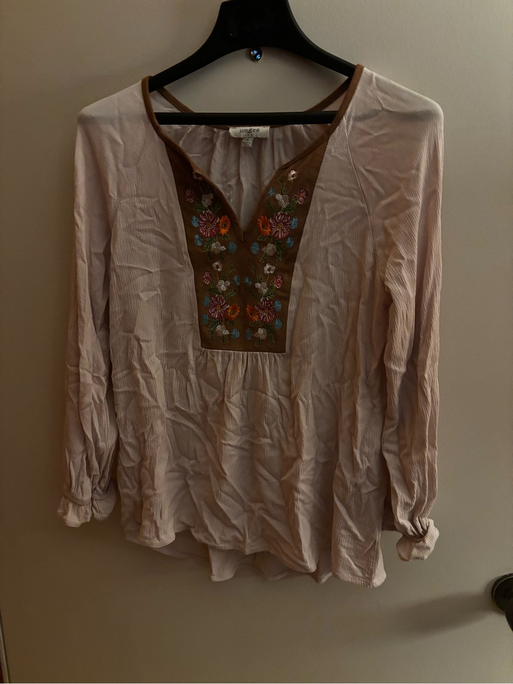 Umgee light tan Embroidered V-Neck Women’s Top